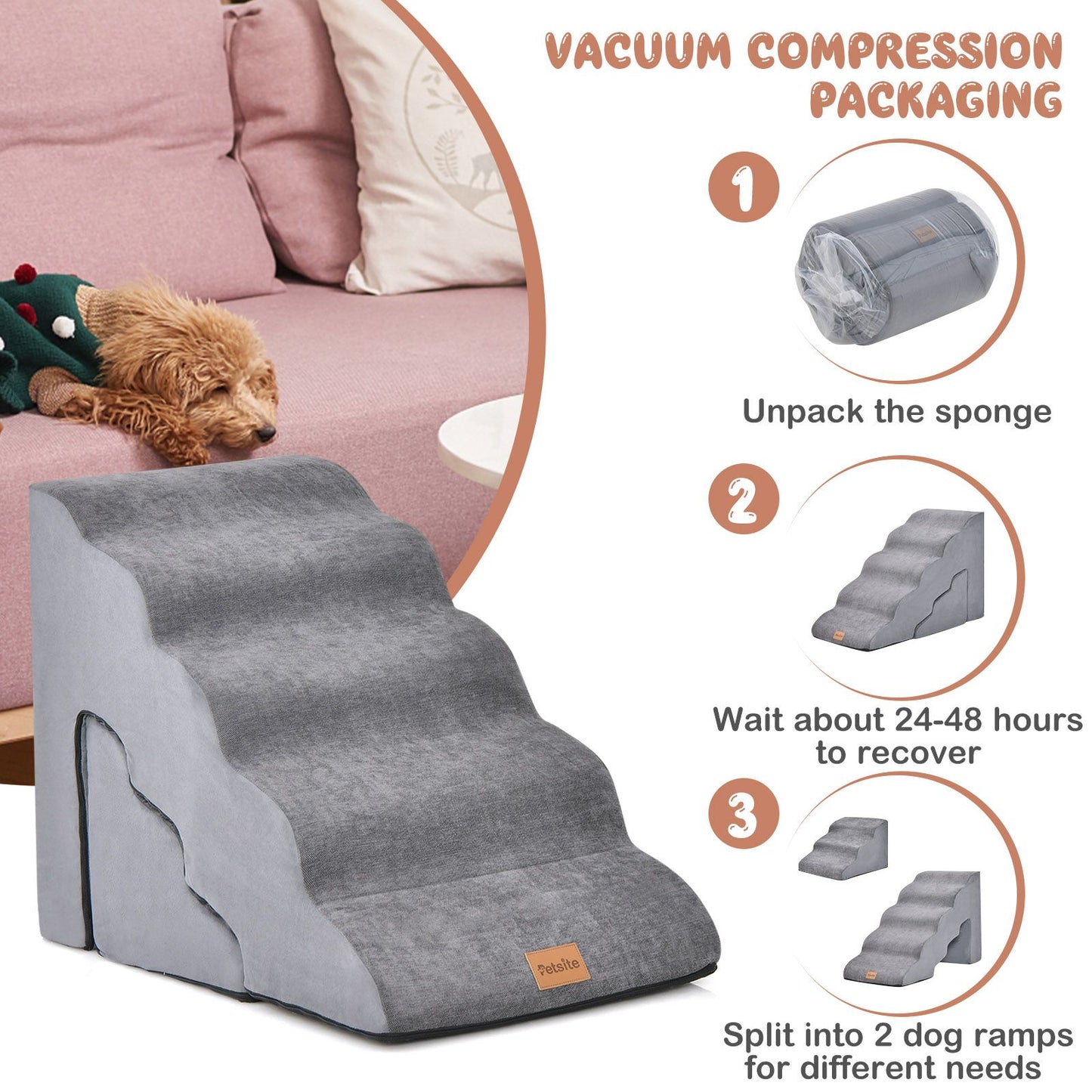 Foam Pet Stairs Set with 5-Tier and 3-Tier Dog Ramps