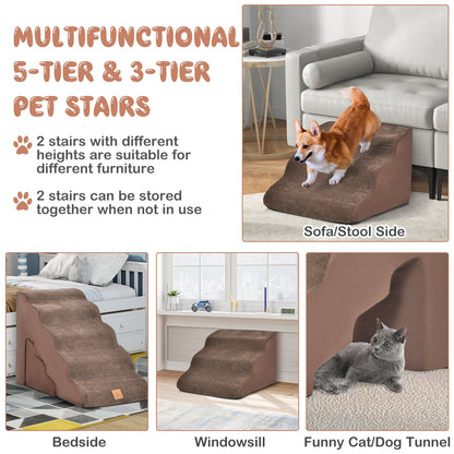 Foam Pet Stairs Set with 5-Tier and 3-Tier Dog Ramps