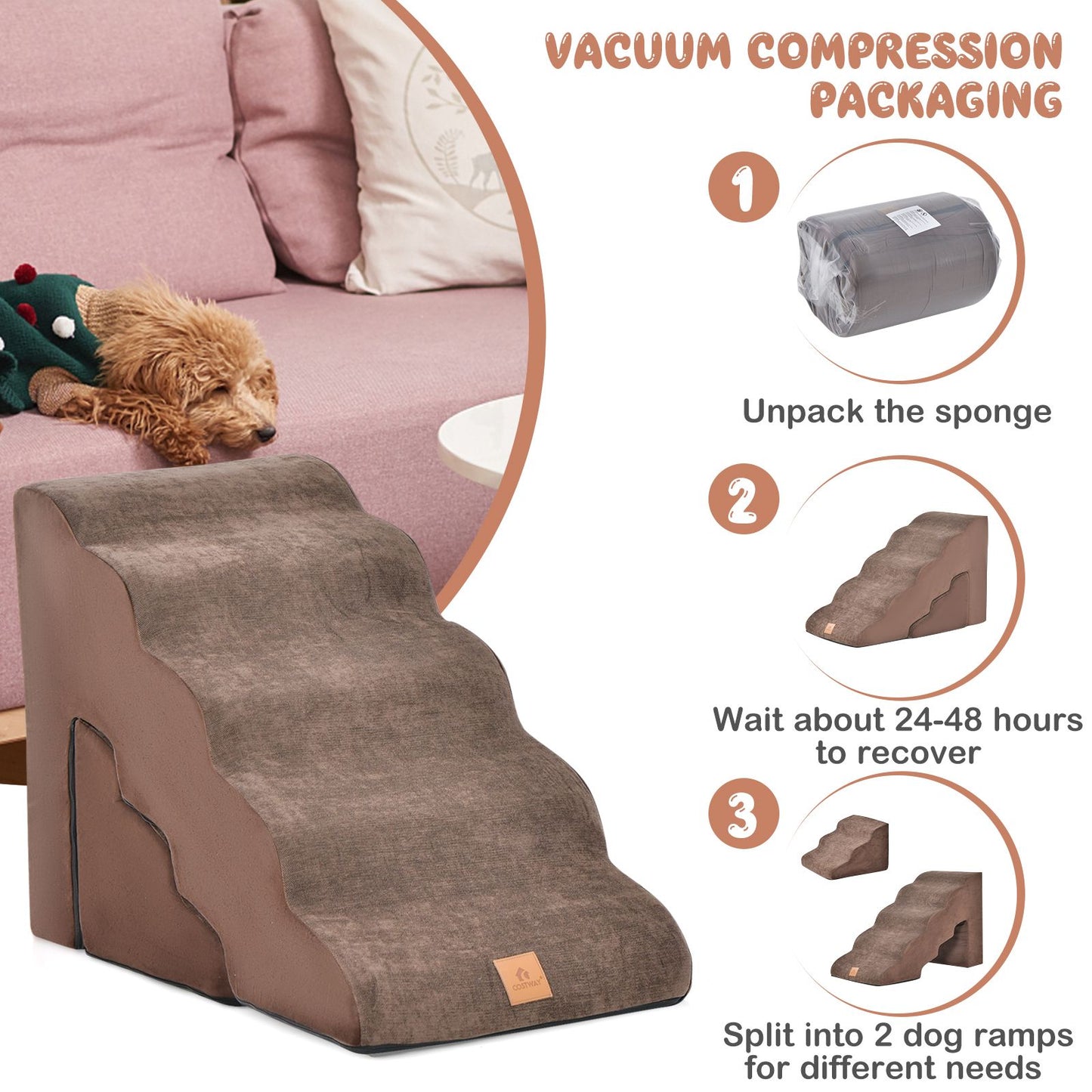 Foam Pet Stairs Set with 5-Tier and 3-Tier Dog Ramps