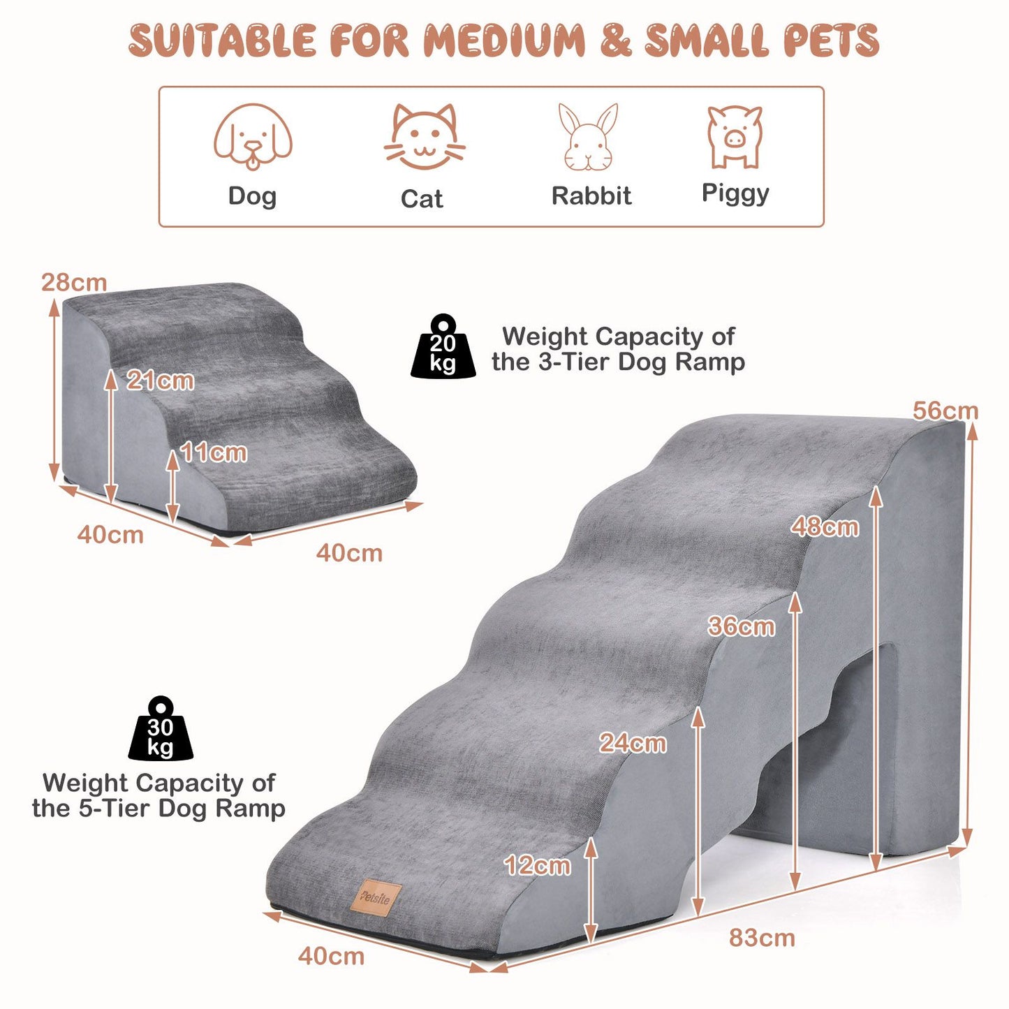 Foam Pet Stairs Set with 5-Tier and 3-Tier Dog Ramps