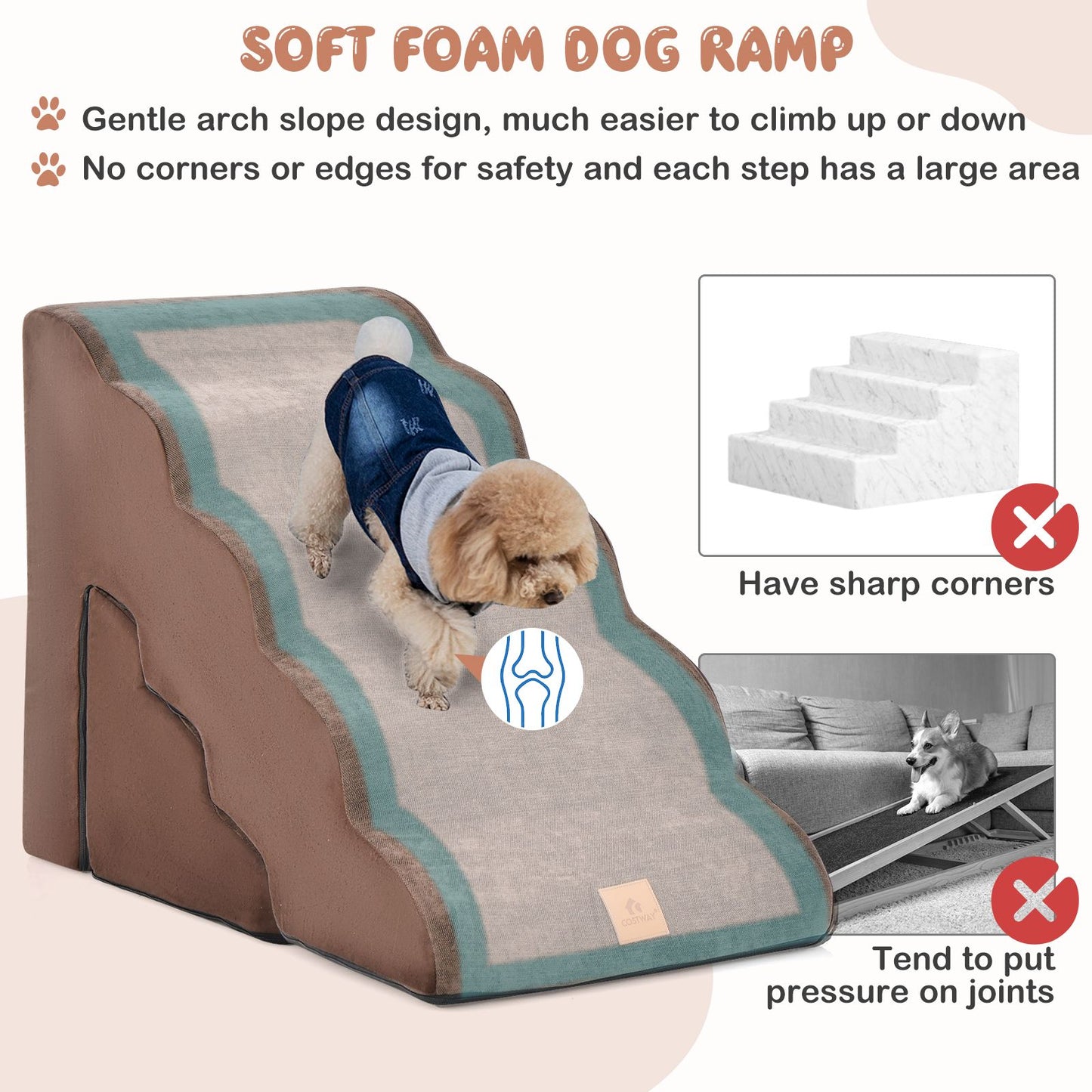 Foam Pet Stairs Set with 5-Tier and 3-Tier Dog Ramps