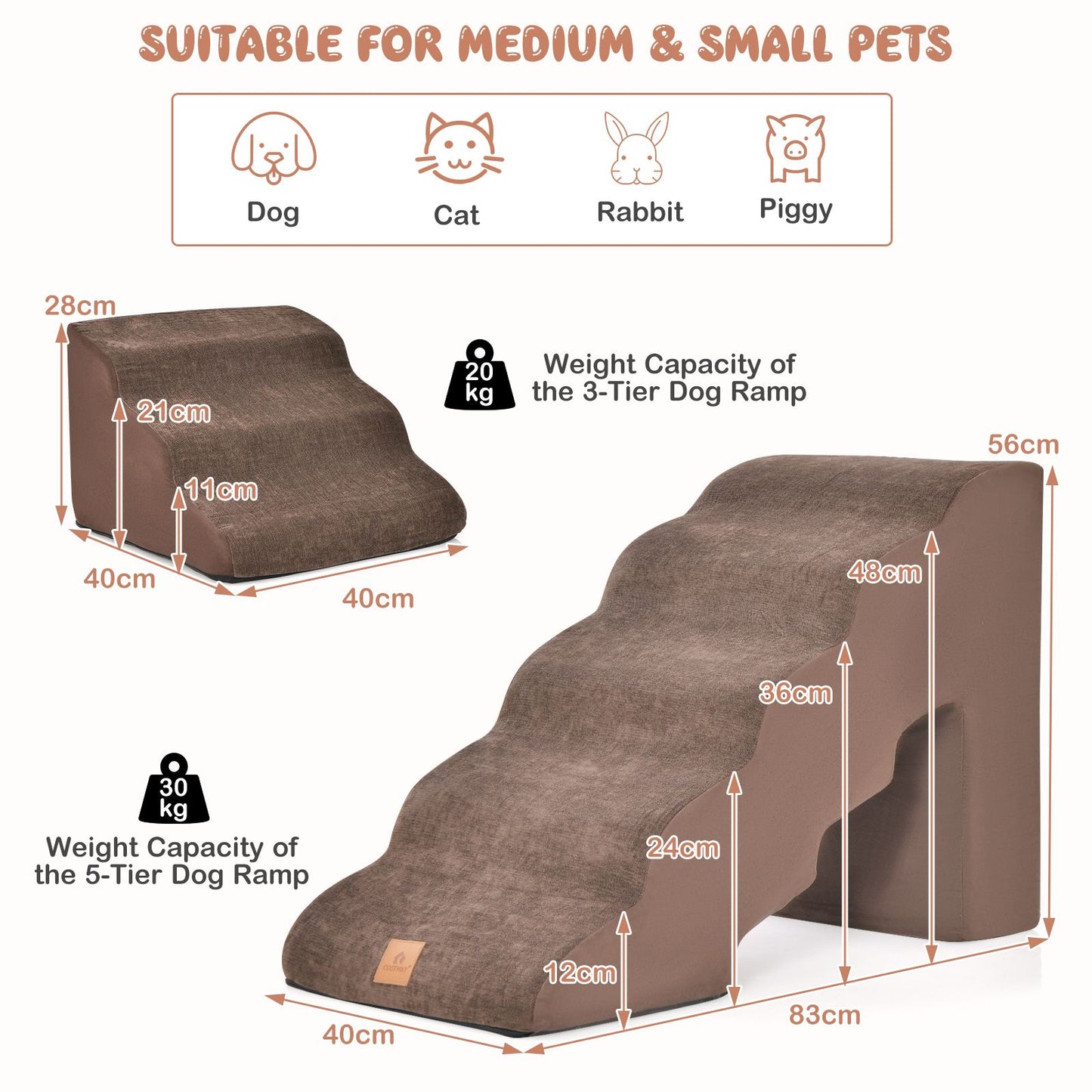 Foam Pet Stairs Set with 5-Tier and 3-Tier Dog Ramps